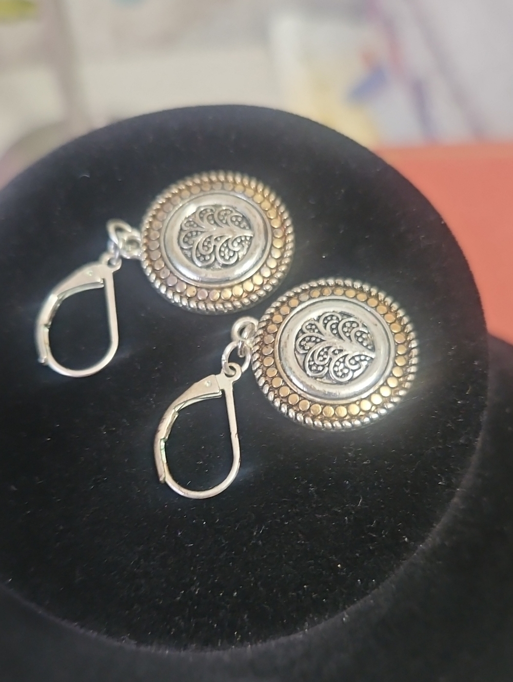 Handmade Tree Of Life Intricate Earrings Round Beaded Frame Gold Tone Silver